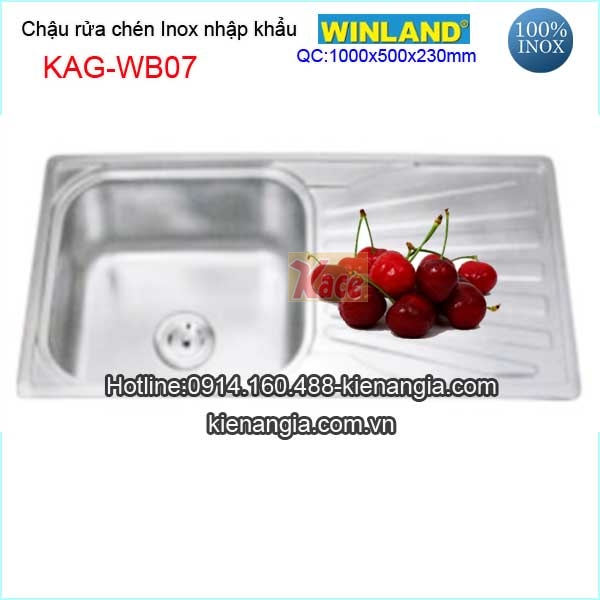 Chậu rửa chén 1 hộc 1 cánh 100x50 cm inox Winland KAG-WB07
