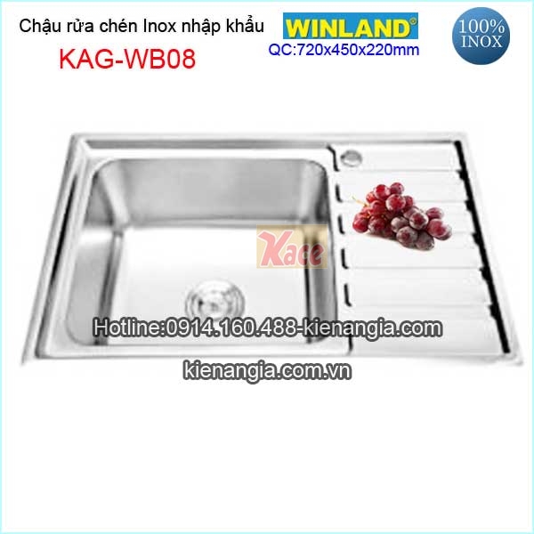 Chậu rửa chén 1 hộc 1 cánh 72x45 cm inox Winland KAG-WB08