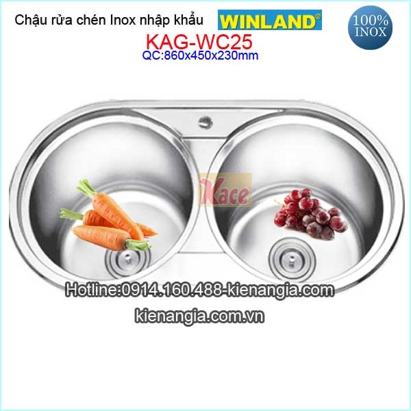 Chậu rửa chén 2 hộc tròn 86x45  Winland KAG-WC25
