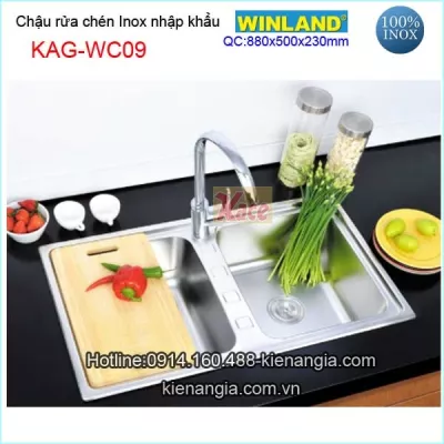 Chậu rửa chén inox 2 hộc 88x50 cm Winland KAG-WC09