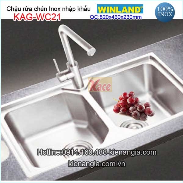 Chậu rửa chén inox 2 hộc 82x46 Winland KAG-WC21