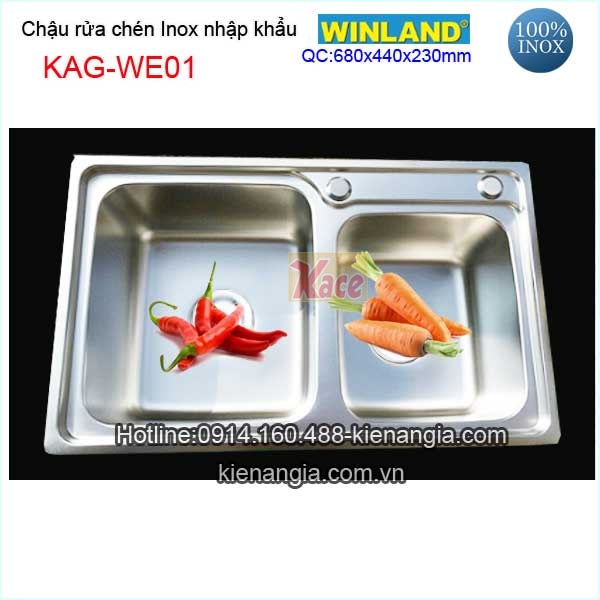 Chậu rửa chén inox 2 hộc Winland KAG-WE01