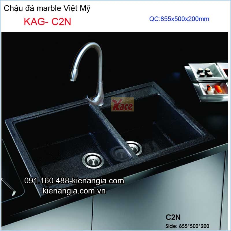 Chậu đá marble 2 hộc 85.5x50 cmViệt Mỹ KAG-C2N