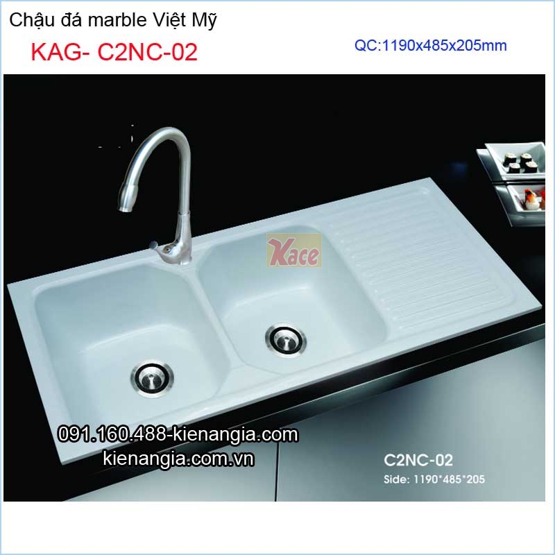 Chậu đá marble 2 hộc 119x48.5 cm Việt Mỹ KAG-C2NC-02