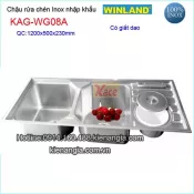 Chậu inox 2 hộc có hộc rác 120x50 cm Winland KAG-WG08A