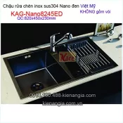 Chậu rửa bát NANO ĐEN  inox sus304 2 hộc Việt 82x45 x23cm Mỹ KAG-Nano8245E