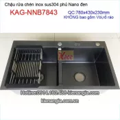 Chậu rửa chén phủ Nano đen 2 hộc đều 78x43 cm KAG-NNB7843
