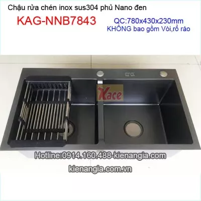 Chậu rửa chén phủ Nano đen 2 hộc đều 78x43 cm KAG-NNB7843
