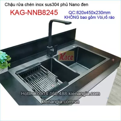 Chậu rửa chén phủ Nano đen 2 hộc đều 82x45cm KAG-NNB8245