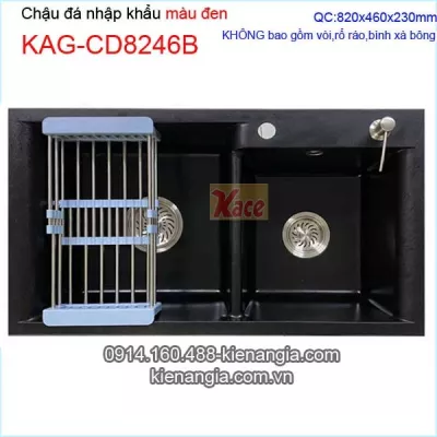Chậu đá 2 hộc vuông màu đen 82x46 cm KAG-CD8246B