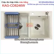 Chậu đá 2 hộc vuông màu trắng 82x46 cm  KAG-CD8246W
