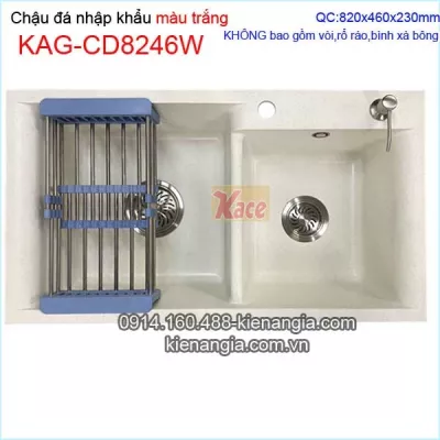 Chậu đá 2 hộc vuông màu trắng 82x46 cm  KAG-CD8246W