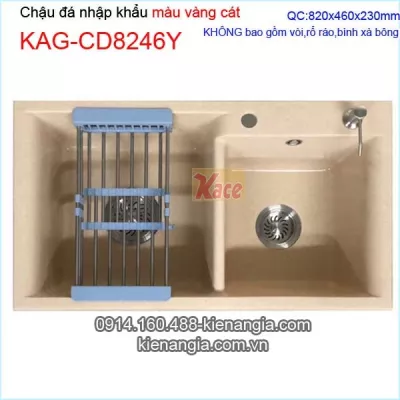 Chậu đá 2 hộc vuông màu vàng cát 82x46 cm  KAG-CD8246Y