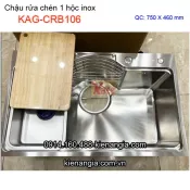 Chậu rửa chén 1 hộc inox 304 76x46cm -KAG-CRB106