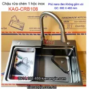 Chậu rửa chén 1 hộc inox 304 nano đen 68x 46cm -KAG-CRB108