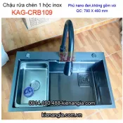 Chậu rửa chén 1 hộc inox 304 nano đen  78x46 cm -KAG-CRB109
