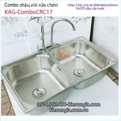 Combo chậu rửa chén 2 hộc 80x46 cm KAG-ComboCRC17