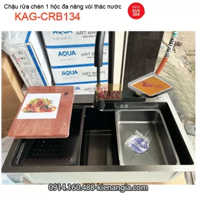 Chậu 1 hộc 75x46 đa năng có vòi thác nước KAG-CRB134