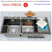 Chậu Nano đen 2 hộc 1 cánh đa năng  100x45 cm inox 304 KAG-CRB232