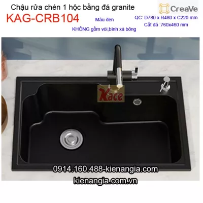 Chậu rửa chén 1 hộc vuông 78x48cm đá granite Creave KAG-CRB104