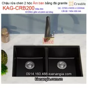 Chậu rửa chén âm bàn  đá granite 2 hộc 76x45 cm Creave CRBA KAG-CRB200