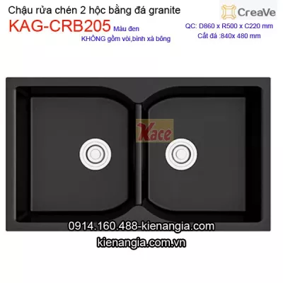 Chậu rửa chén đá granite 2 hộc 86x50 Creave KAG-CRB205