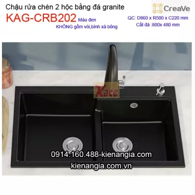 Chậu rửa chén đá granite 2 hộc 86x50cm Creave KAG-CRB202