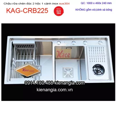 Chậu rửa chén inox sus304 đúc 2 hộc 1 cánh 100x46cm ĐA NĂNG KAG-CRB225-2