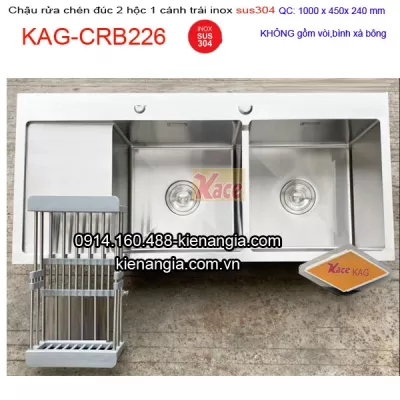 Chậu rửa chén inox sus304 đúc 2 hộc 1 cánh TRÁI 100x45 cm KAG-CRB226