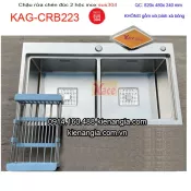 Chậu rửa chén inox sus304 đúc 2 hộc đều bậc thang 82x48 cm KAG-CRB223