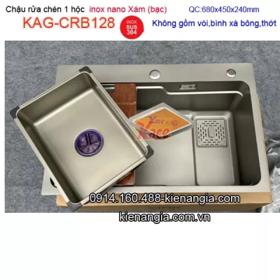 Chậu rửa Nano xám bạc (grey) 1 hộc 68x45cm KAG-CRB128