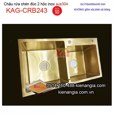 Chậu rửa chén 2 hộc 75X40cm đúc NANO VÀNG KAG-CRB243KAG-CRB243
