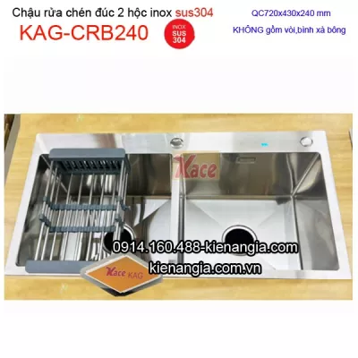 Chậu rửa chén 2 hộc đều 72x43cm đúc KAG-CRB240