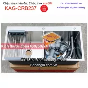 Chậu rửa chén inox đúc 304  2 hộc đều 1000x500x240mm KAG-CRB237