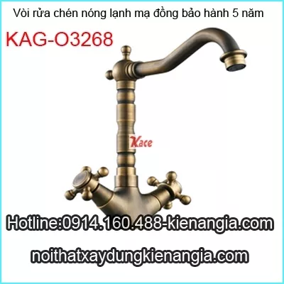 Vòi bếp,rửa chén nóng lạnh vàng đồng cổ KAG-O3268