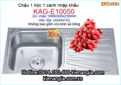 Chậu inox Erowin 1 hộc 1 cánh KAG-E10050