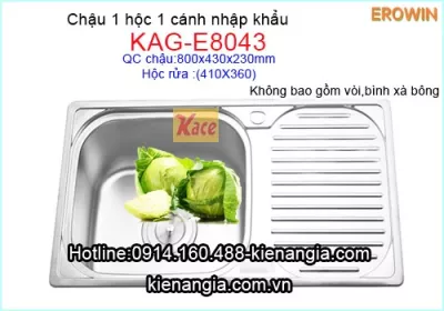 Chậu inox Erowin 1 hộc 1 cánh KAG-E8043