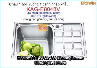 Chậu inox Erowin 1 hộc vuông 1 cánh KAG-E8048V
