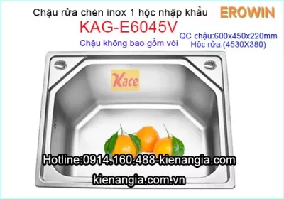Chậu rửa bát inox Erowin 1 hộc KAG-E6045V