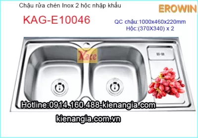 Chậu inox EROWIN 2 hộc to KAG-E10046