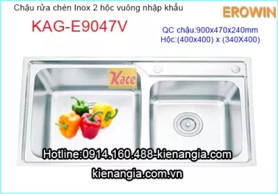 Chậu rửa bát EROWIN Inox 2 hộc  vuông KAG-E9047V