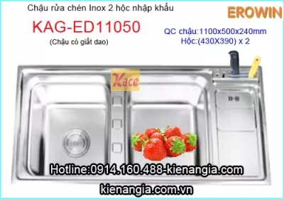 Chậu rửa bát nhập khẩu EROWIN 2 hộc dài 1,1m KAG-ED11050