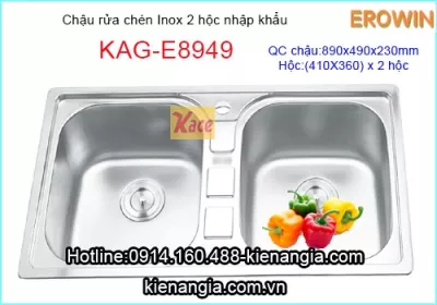 Chậu rửa chén EROWIN inox 2 hộc nhập khẩu KAG-E8949