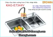Chậu rửa chén EROWIN inox 2 hộc vuông KAG-E7344V