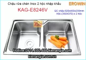 Chậu rửa chén EROWIN inox 2 hộc vuông KAG-E8246V