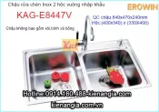 Chậu rửa chén EROWIN inox 2 hộc vuông KAG-E8447V