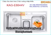 Chậu rửa chén EROWIN inox 2 hộc vuông KAG-E8644V