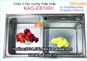 Chậu rửa chén EROWIN inox 2 hộc vuông KAG-E8749V