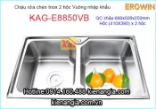 Chậu rửa chén EROWIN inox 2 hộc vuông KAG-E8850VB