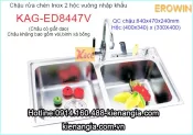 Chậu rửa chén EROWIN inox 2 hộc vuông KAG-ED8447V